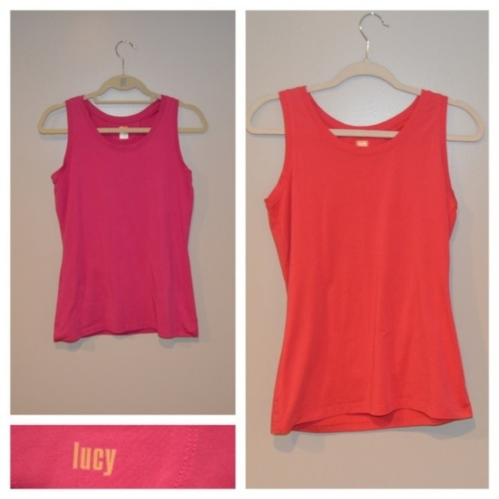 2 Lucy Workout Tank Tops Pink and Orange Medium